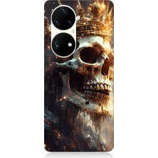 Teknomeg Huawei P50 Pro Uyumlu Alevli Kafatası  Desenli Silikon Kılıf