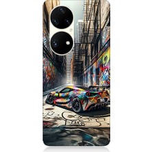 Teknomeg Huawei P50 Pro Uyumlu Renkli Grafiti  Desenli Silikon Kılıf