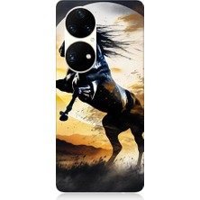 Teknomeg Huawei P50 Pro Uyumlu Şaha Kalkmış At  Desenli Silikon Kılıf