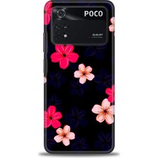 Xiaomi Poco M4 Pro 4g Kılıf Hd Baskılı Kılıf - Pembe Mavi Çiçekler + 9h Nano Ekran Koruyucu