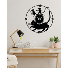 Artroya 1 Cat 2 Mouse Metal Duvar Saati -Ev Dekorasyon - 45 X 45 - Cm - Siyah - Clock-250