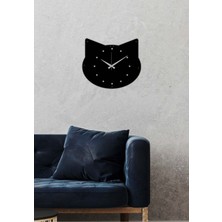 Artroya Kedikız Metal Duvar Saati -Ev Dekorasyon - 50 X 45 - Cm - Siyah - Clock-027