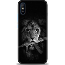 Xiaomi Redmi 9A Kılıf Hd Baskılı Kılıf - Tüfek ve Aslan + 9h Nano Ekran Koruyucu