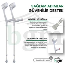 BGM Koltuk Değneği -1 Çift Gri Ortopedik Yürüme Desteği Değneği