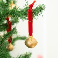 Beige & Stone X Den.Interiors Yılbaşı Ağaç Süsü Kırmızı Büyük Gold Top Çan