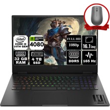 Hp Omen 16 Intel Core I9-14900HX 32GB 4tb SSD RTX4080/12GB 16.1" 165Hz Fhd Freedos Taşınabilir Bilgisayar 9J2A5EA-A16 & Anzar Mouse