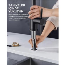 Spiralli Evye Musluğu Çekmeli Uzayan Sistem Mat Siyah Mutfak Bataryası