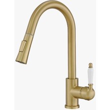 İsaoğlu Yapı Mat Gold Mutfak Bataryası Spiralli Uzayan Sistem Evye Musluğu Modern Tasarım Armatür