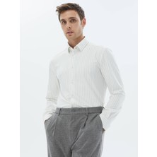 Kip Beyaz Çizgili Regular Fit Casual Gömlek