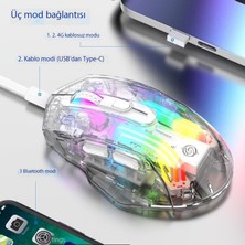 Kızlar Için Kablosuz Bluetooth Üç Modlu Şeffaf Fare Rgb Işıklı Şarj Oyun E-Spor Faresi (Yurt Dışından)