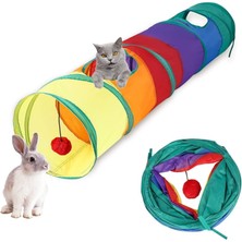 Coco Pet Kedi Tüneli Düz Katlanabilir Kedi Renkli Kedi Tüneli Rainbow Kedi Oyuncağı 120 cm