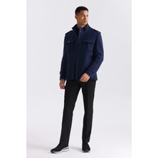 Jakamen Lacivert Slim Fit Hakim Yaka Erkek Kaban