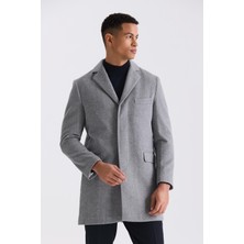 Jakamen Gri Regular Fit Mono Yaka Yünlü Kaşe Kaban