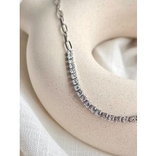 Ricco Jewellery 14 K White Gold Kaplama 925 Ayar Gümüş Zirkon Taşlı Tasarım Su Yolu Bilekli • 2 mm