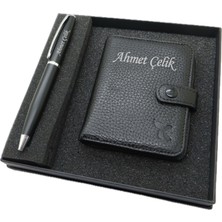 Signator Kişiye Özel Deri Kartlık Ve Kalem Seti | MAt Siyah Kalem + Deri & El Işciliği Cüzdan Seti | Isme Özel Hediyelik Set