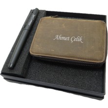 Signator Kişiye Özel Deri Cüzdan Ve Kalem Seti | MAt Siyah Kalem + Deri & El Işciliği Cüzdan Seti | Isme Özel Hediyelik Set