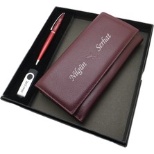Signator Kişiye Özel Deri Portföy Cüzdan (Telefon Bölmeli) Usb Bellek Ve Kalem Seti | Kalem + Deri & El Işciliği Cüzdan Seti | Isme Özel Hediyelik Set