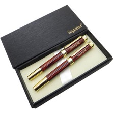 Signator® ST203 Bordo Sedefli Lake Gold Heybetli Kalem Seti - Dolma Kalem + Roller Kalem | Isme Özel Kalem