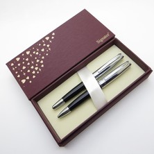 Signator® S357 Siyah Krom Roller Kalem + Tükenmez Kalem Set | Isme Özel Kalem | Hediyelik Kalem