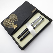 Signator® S345 Siyah Krom Dolma Kalem + Roller Kalem Set | Isme Özel Kalem | Hediyelik Kalem