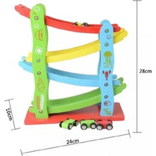 Pasajdanal Ahşap 4 Katlı Araba Yolu Araba Kaydırma Oyunu Ahşap Otoyol Oyunu Rampa Seti Hız Arabaları