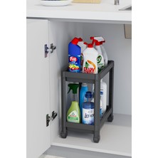 Liuwa 2 Katlı Tekerlekli Düzenleyici Raf , Banyo Dolabı, Mutfak Tezgah ve Evye Altı, Deterjanlık(Siyah)
