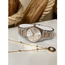 Ferrucci Silver&rose Çelik Klasik Model Kadın Kol Saati+Çelik Incili Kolye