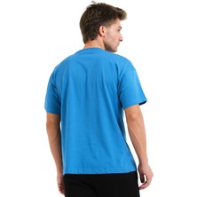 Justever 100% Pamuk Basic Fit Bisiklet Yaka Mavi Erkek T-Shirt - Alpha