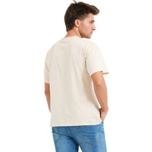 Justever 100% Pamuk Basic Fit Bisiklet Yaka Bej Erkek T-Shirt - Alpha