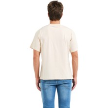 Justever 100% Pamuk Basic Fit Bisiklet Yaka Bej Erkek T-Shirt - Alpha