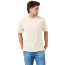 Justever 100% Pamuk Basic Fit Bisiklet Yaka Bej Erkek T-Shirt - Alpha