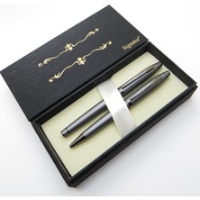 Signator® S292 Titanyum Mat Füme Kalem Kalem Seti - Roller Kalem + Tükenmez Kalem Seti | Isme Özel Kalem | Hediyelik Kalem