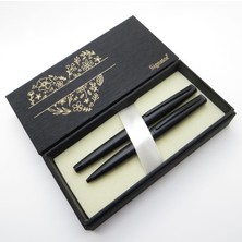 Signator® S283 Mat Siyah Kalem Seti - Roller Kalem + Tükenmez Kalem | Isme Özel Kalem | Hediyelik Kalem