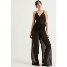 Modaviki Beli Lastikli Şifon Pantolon Siyah 3026
