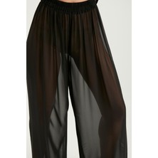 Modaviki Beli Lastikli Şifon Pantolon Siyah 3026