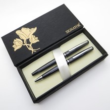 Signator® S265 Zebra Siyah Kalem Seti - Roller Kalem + Tükenmez Kalem | Isme Özel Kalem | Hediyelik Kalem