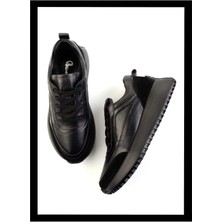 Bambi Siyah Siyah  Deri Kadın Sneaker K01048002303