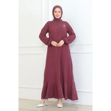 Broş Detaylı Karin Elbise Bordo