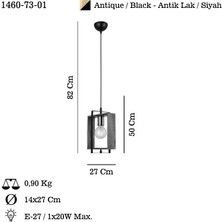 Karo Tekli Antik/siyah Boyalı Avize 1XE27