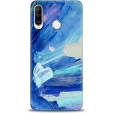 Huawei P30 Lite Kılıf Hd Baskılı - Mavi Beyaz + 9h Nano Ekran Koruyucu