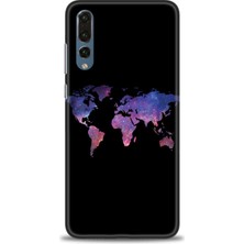 Huawei P20 Pro Kılıf Hd Baskılı - Dünya Haritası + 9h Nano Ekran Koruyucu