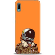 Huawei Y6 2019 Kılıf Hd Baskılı - Turuncu Astronot + 9h Nano Ekran Koruyucu