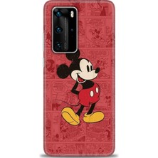 Huawei P40 Pro Kılıf Hd Baskılı - Kırmızı Mickey + 9h Nano Ekran Koruyucu