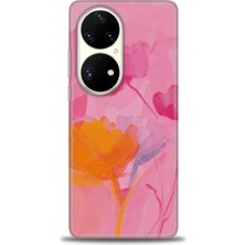 Huawei P50 Pro Kılıf Hd Baskılı - Turuncu Pembe + 9h Nano Ekran Koruyucu