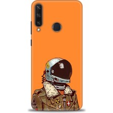 Huawei Y6P Kılıf Hd Baskılı - Turuncu Astronot + 9h Nano Ekran Koruyucu