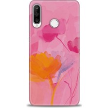 Huawei P30 Lite Kılıf Hd Baskılı - Turuncu Pembe + 9h Nano Ekran Koruyucu