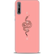 Huawei Y8P Kılıf Hd Baskılı - Pembe Yılan + 9h Nano Ekran Koruyucu