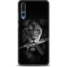 Huawei P20 Pro Kılıf Hd Baskılı - Tüfek ve Aslan + 9h Nano Ekran Koruyucu