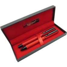 Signator® T405 Kırmızı  Kalem Seti - Roller Kalem + Tükenmez Kalem | Isme Özel Kalem | Hediyelik Kalem
