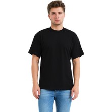 Justever 100% Pamuk Basic Fit Bisiklet Yaka Siyah Erkek T-Shirt - Alpha